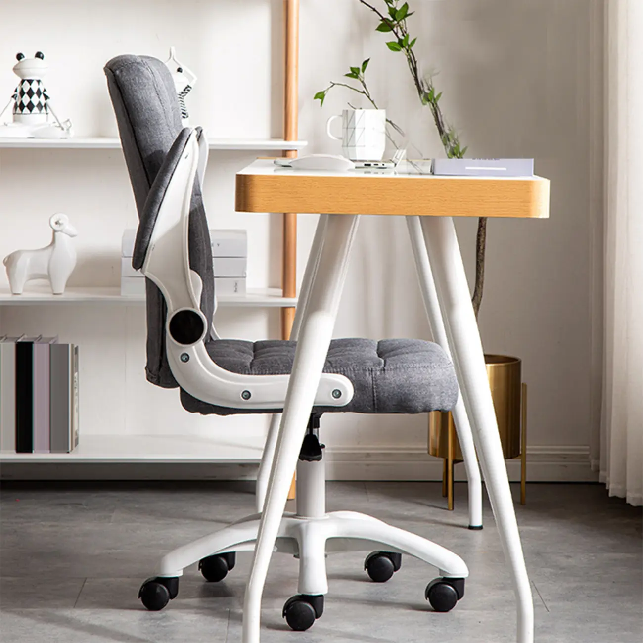 Tufted Brown Faux Leather Adjustable Swivel Office Chair Image - 9 | homeyfad