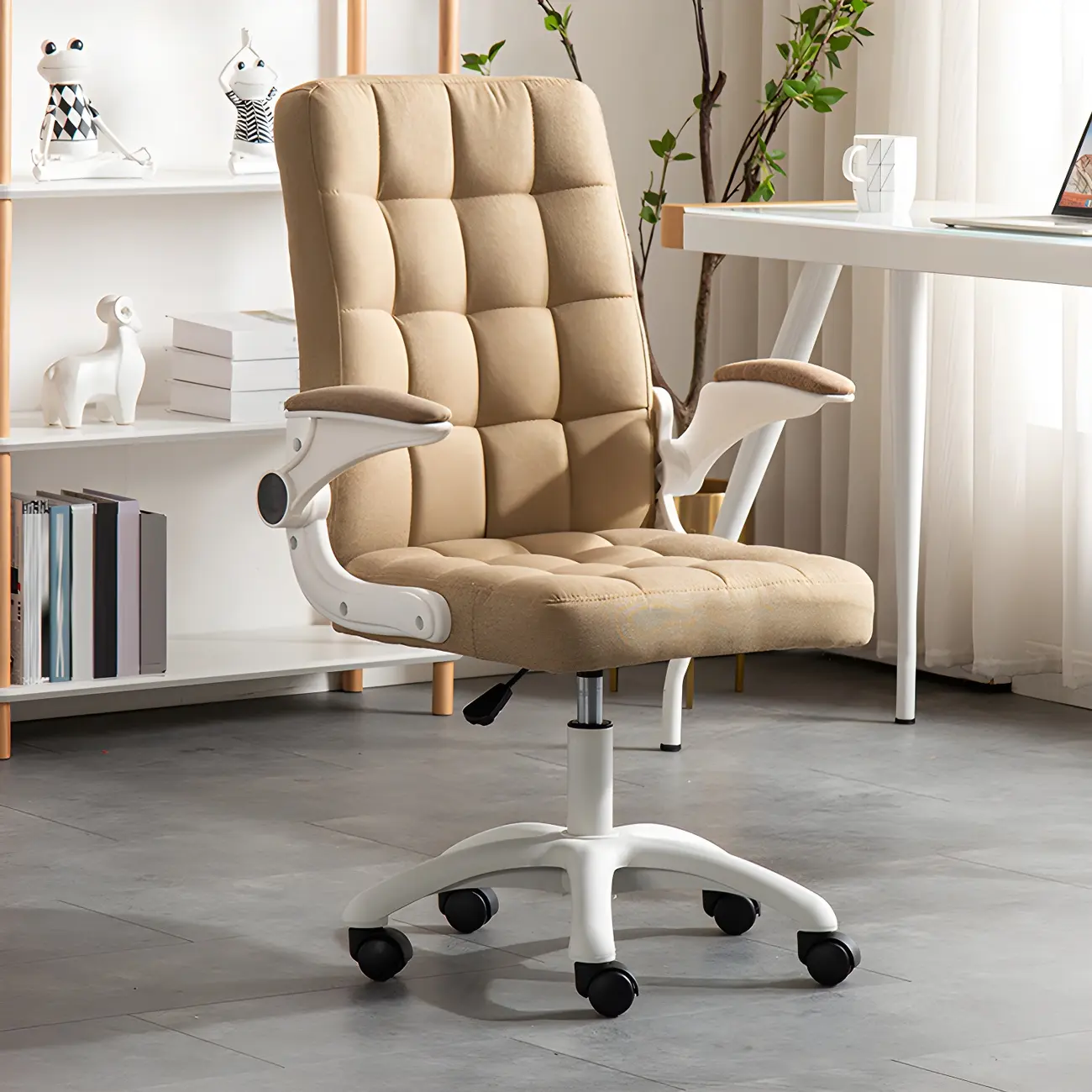 Tufted Brown Faux Leather Adjustable Swivel Office Chair Image - 5 | homeyfad