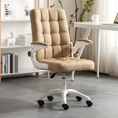 Tufted Brown Faux Leather Adjustable Swivel Office Chair Image - 5