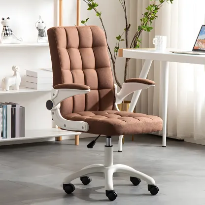 Tufted Brown Faux Leather Adjustable Swivel Office Chair Image - 7