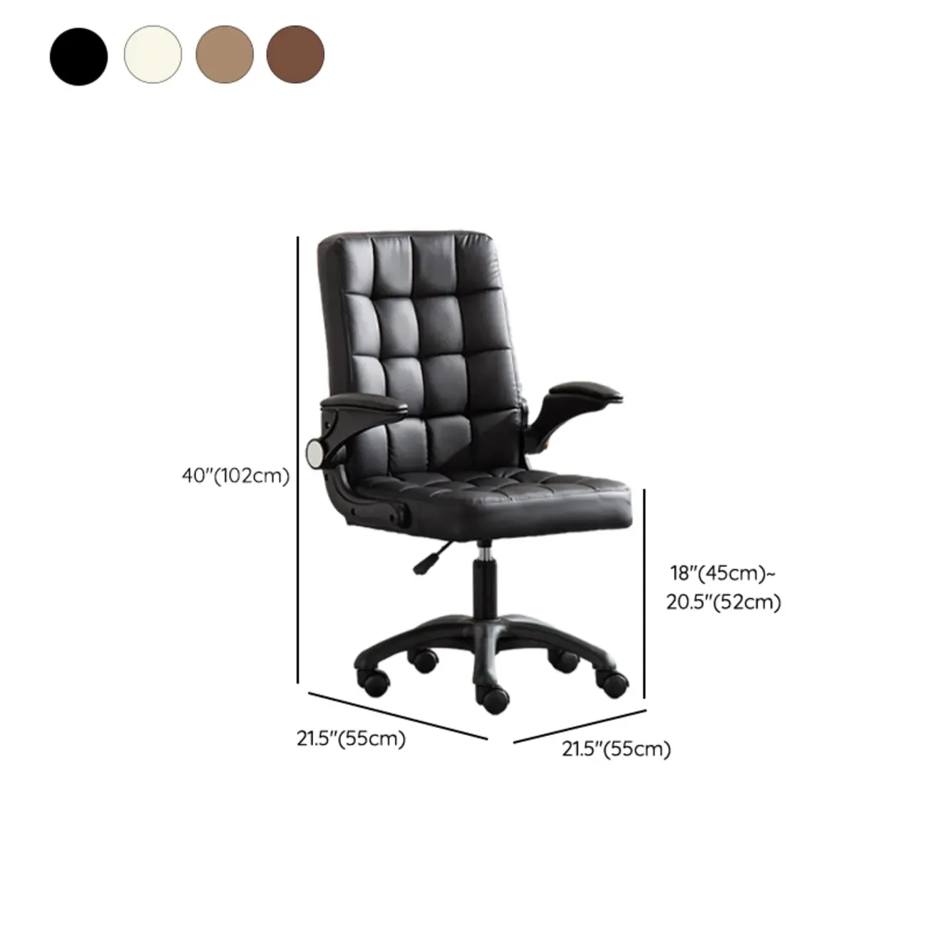 Tufted Brown Faux Leather Adjustable Swivel Office Chair #size