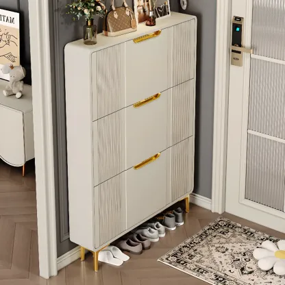 Slim White Drop-Front Shoe Cabinet for Entryway Image - 1