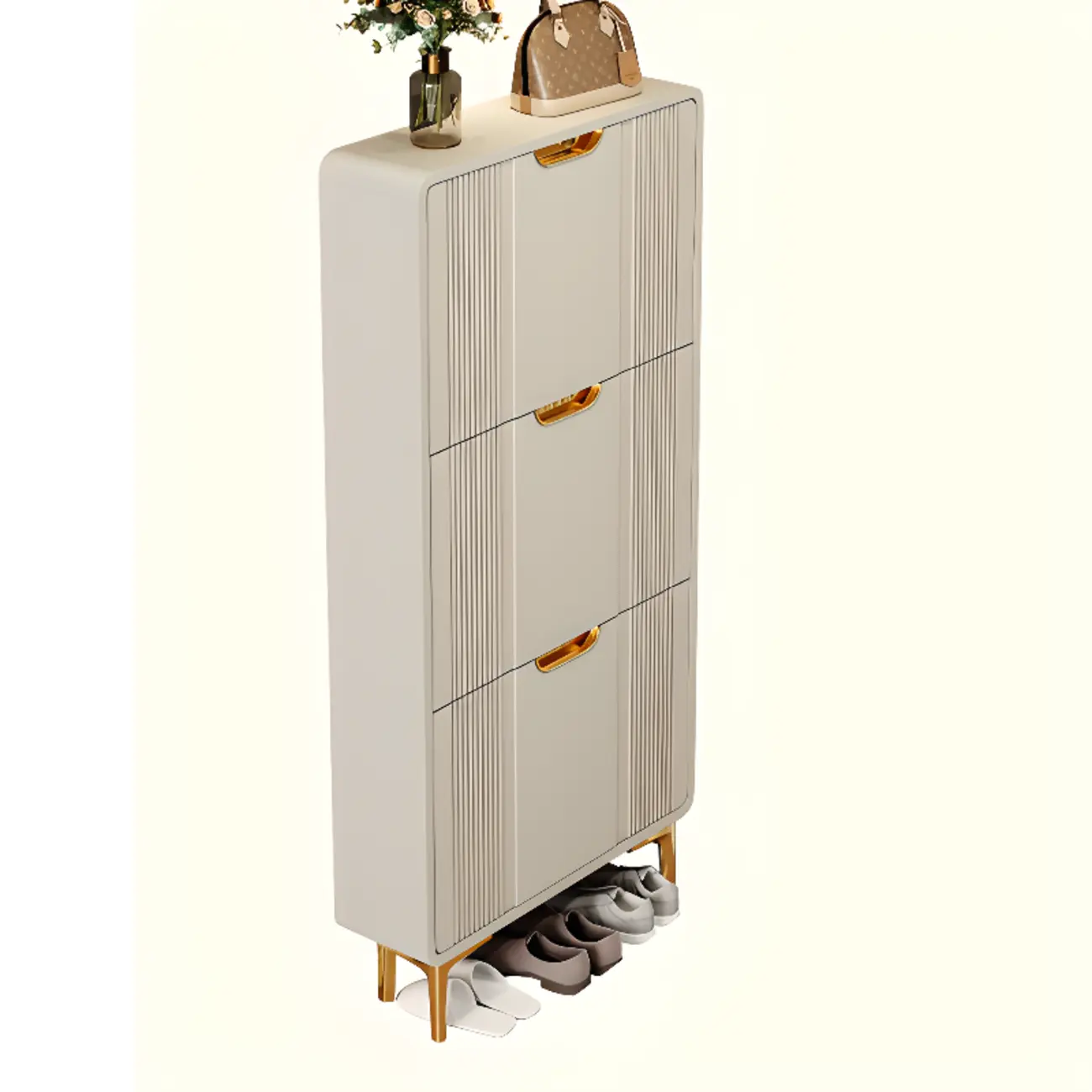 Slim White Drop-Front Shoe Cabinet for Entryway Image - 3 | homeyfad