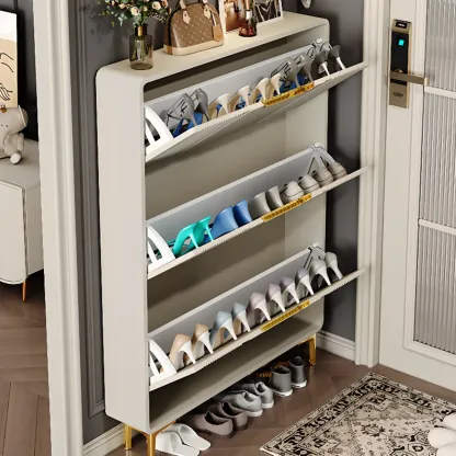 Slim White Drop-Front Shoe Cabinet for Entryway Image - 2