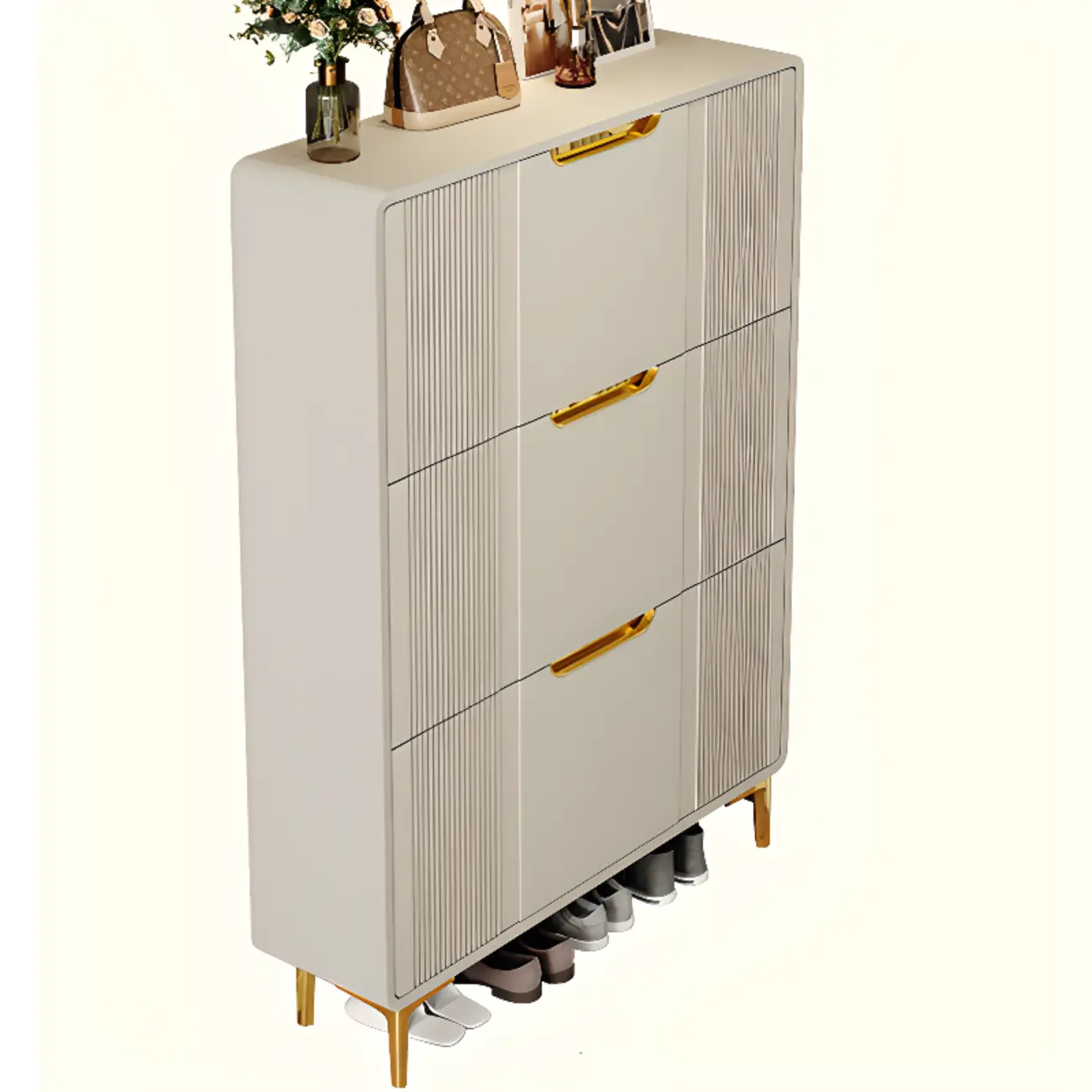 Slim White Drop-Front Shoe Cabinet for Entryway Image - 4 | homeyfad