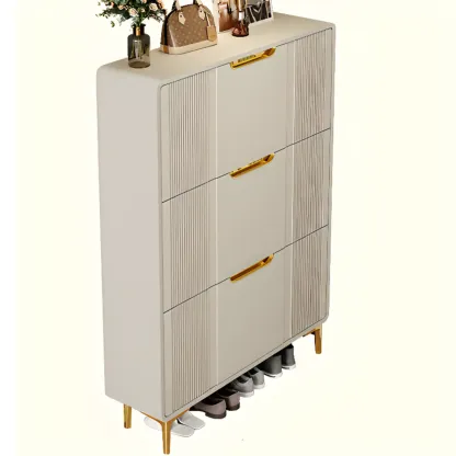 Slim White Drop-Front Shoe Cabinet for Entryway Image - 4