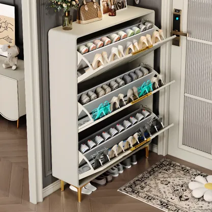 Slim White Drop-Front Shoe Cabinet for Entryway Image - 6