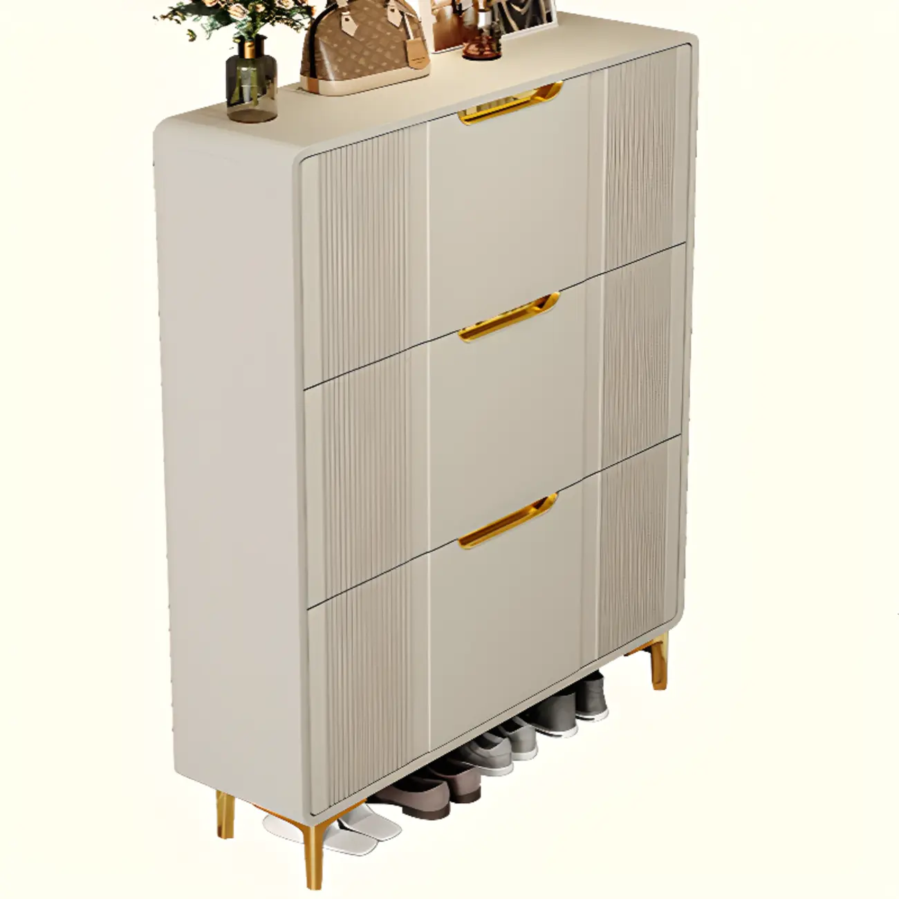 Slim White Drop-Front Shoe Cabinet for Entryway Image - 10 | homeyfad