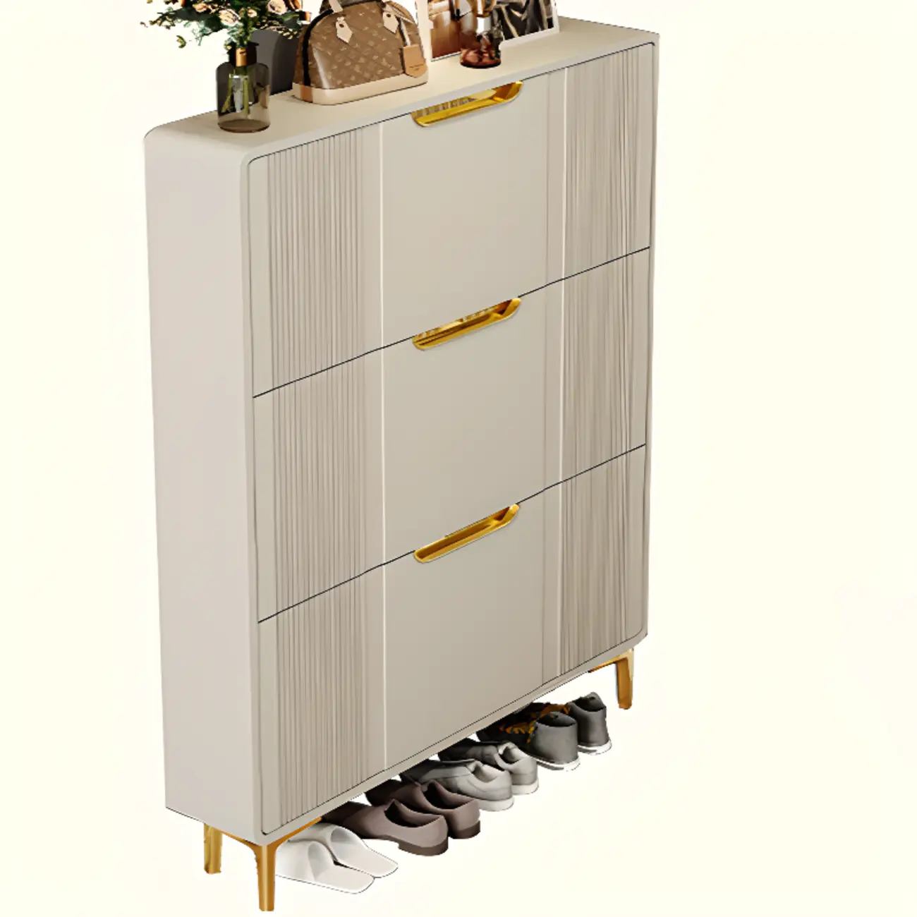 Slim White Drop-Front Shoe Cabinet for Entryway Image - 13 | homeyfad