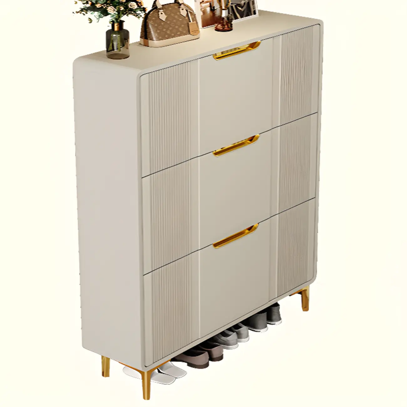 Slim White Drop-Front Shoe Cabinet for Entryway Image - 16 | homeyfad