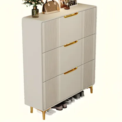 Slim White Drop-Front Shoe Cabinet for Entryway Image - 16