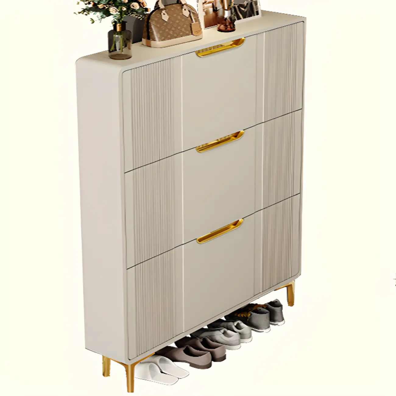 Slim White Drop-Front Shoe Cabinet for Entryway Image - 18 | homeyfad