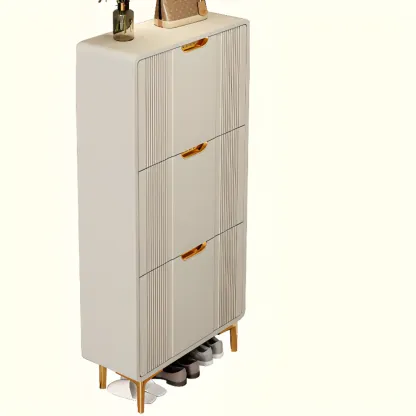 Slim White Drop-Front Shoe Cabinet for Entryway Image - 20