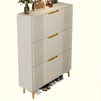 Slim White Drop-Front Shoe Cabinet for Entryway Image - 21