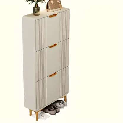 Slim White Drop-Front Shoe Cabinet for Entryway Image - 22