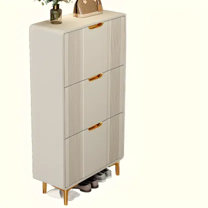 Slim White Drop-Front Shoe Cabinet for Entryway Image - 23