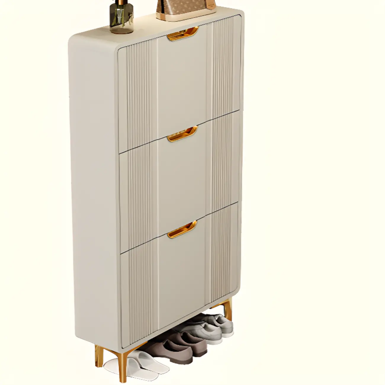 Slim White Drop-Front Shoe Cabinet for Entryway Image - 25 | homeyfad
