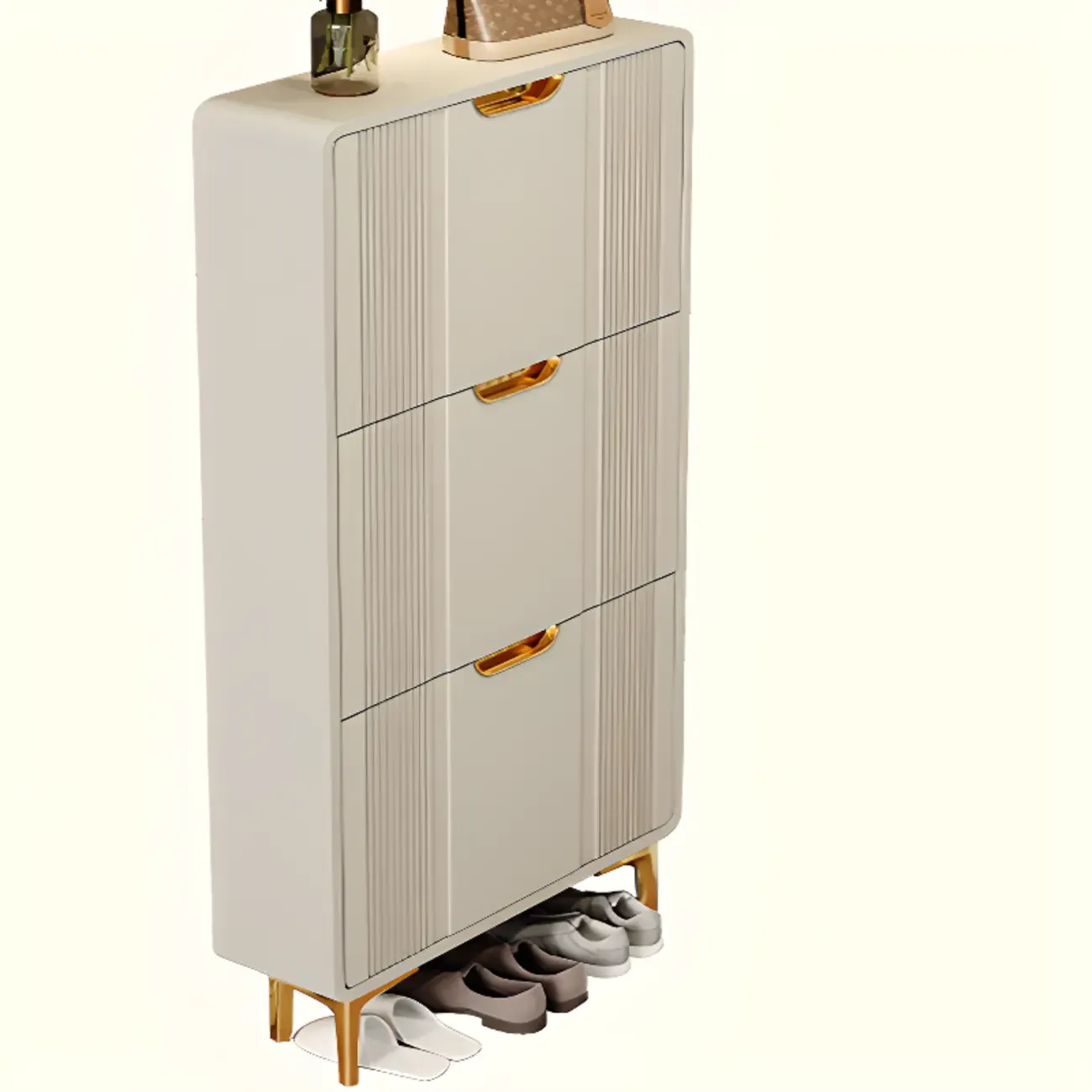 Slim White Drop-Front Shoe Cabinet for Entryway Image - 25
