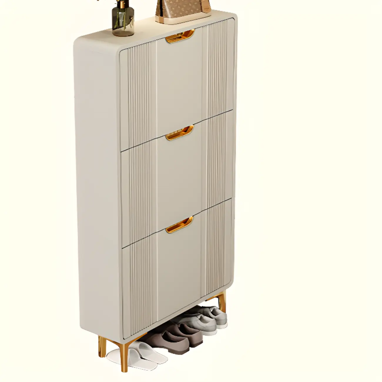 Slim White Drop-Front Shoe Cabinet for Entryway Image - 26 | homeyfad