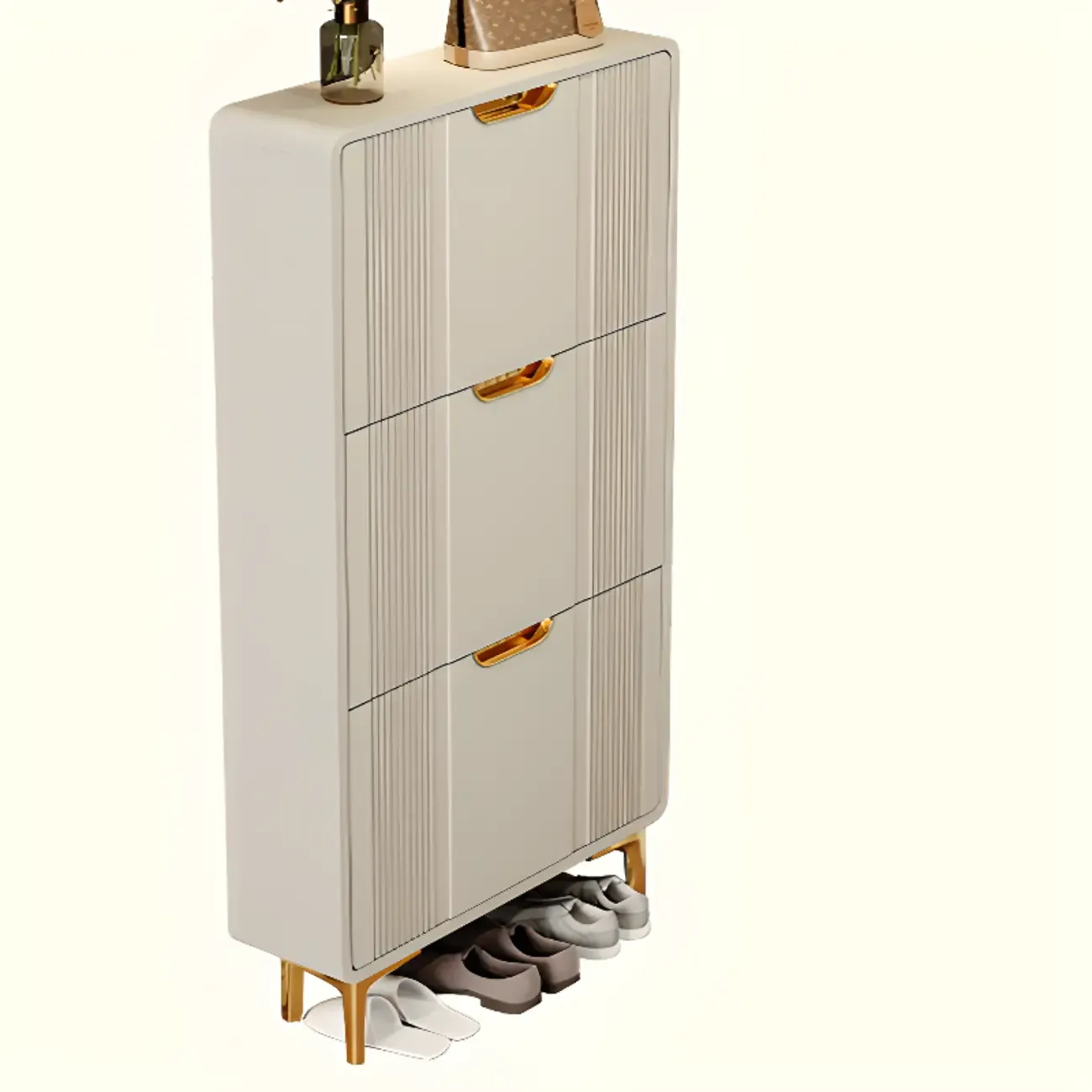 Slim White Drop-Front Shoe Cabinet for Entryway Image - 26