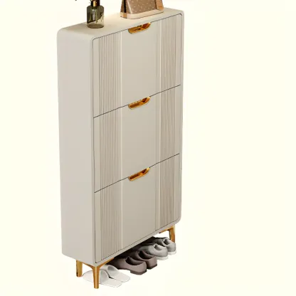 Slim White Drop-Front Shoe Cabinet for Entryway Image - 26