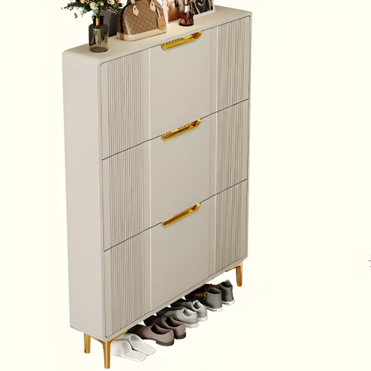 Slim White Drop-Front Shoe Cabinet for Entryway Image - 27