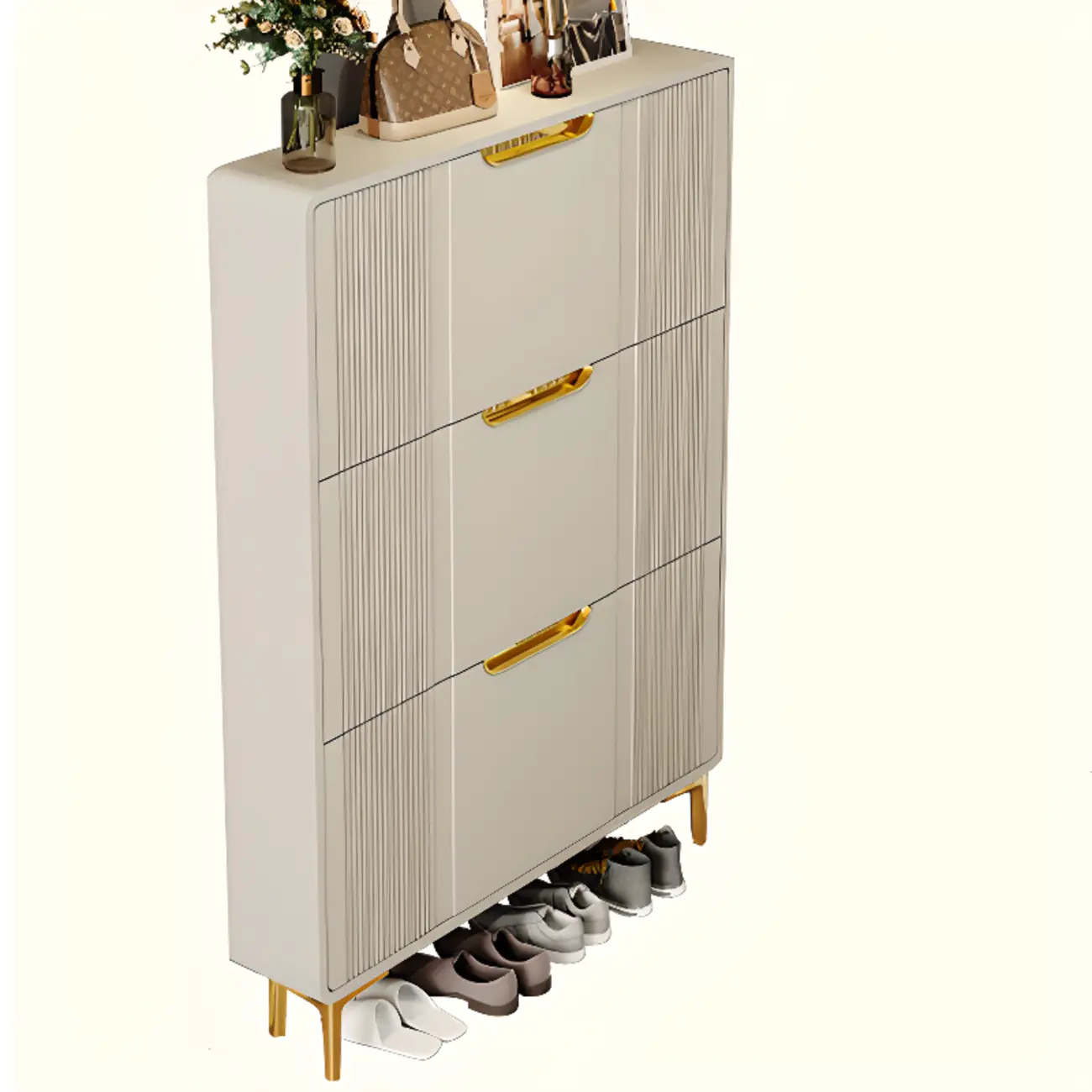 Slim White Drop-Front Shoe Cabinet for Entryway Image - 28 | homeyfad