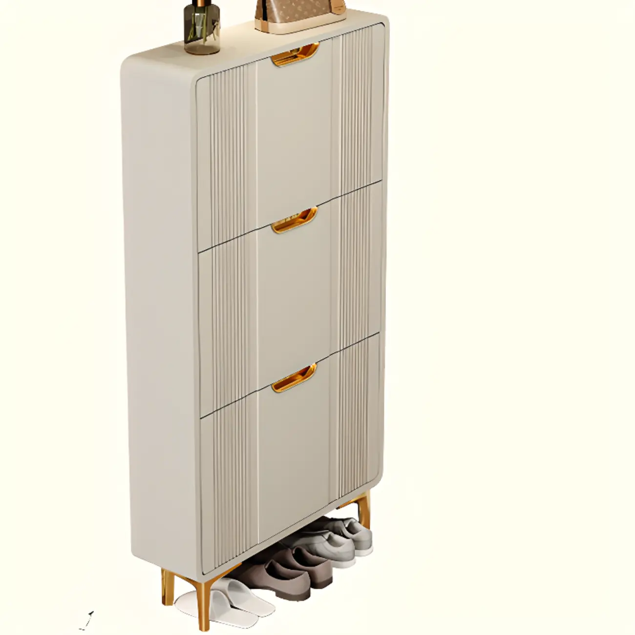 Slim White Drop-Front Shoe Cabinet for Entryway Image - 30 | homeyfad