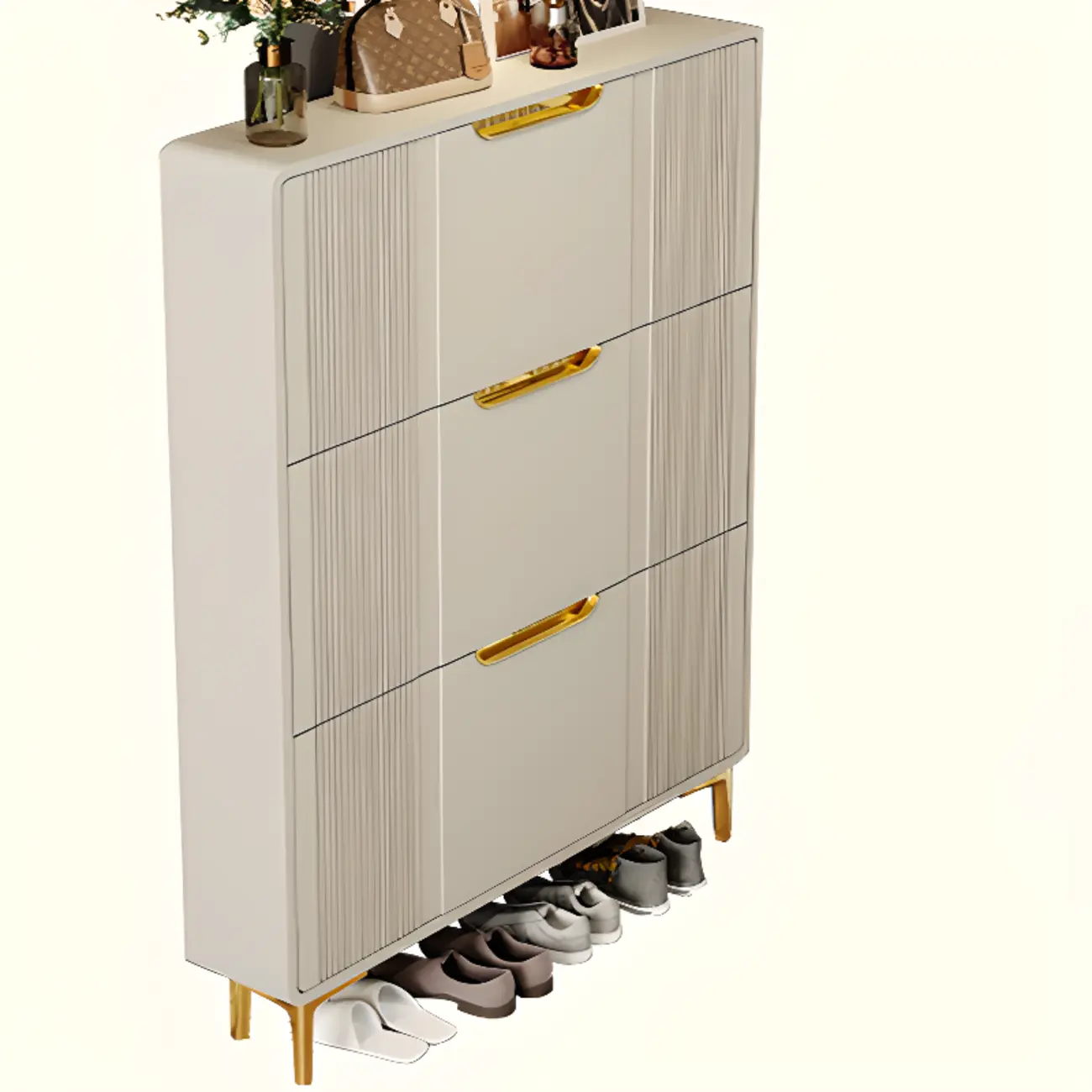Slim White Drop-Front Shoe Cabinet for Entryway Image - 31 | homeyfad