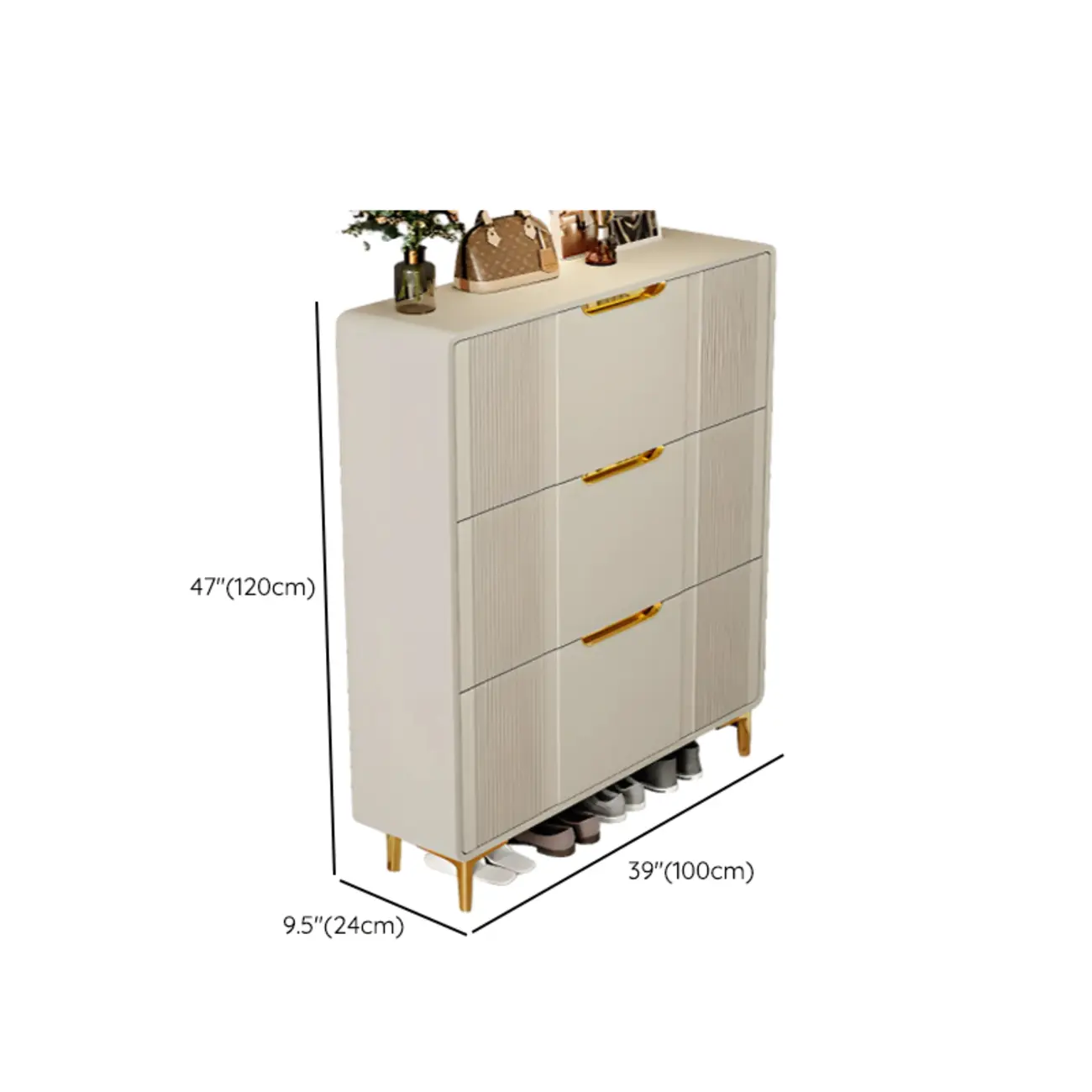 Slim White Drop-Front Shoe Cabinet for Entryway #size | homeyfad