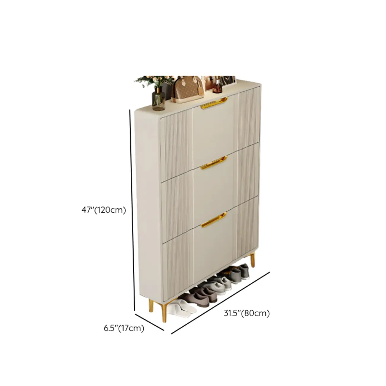 Slim White Drop-Front Shoe Cabinet for Entryway Image - 41 | homeyfad