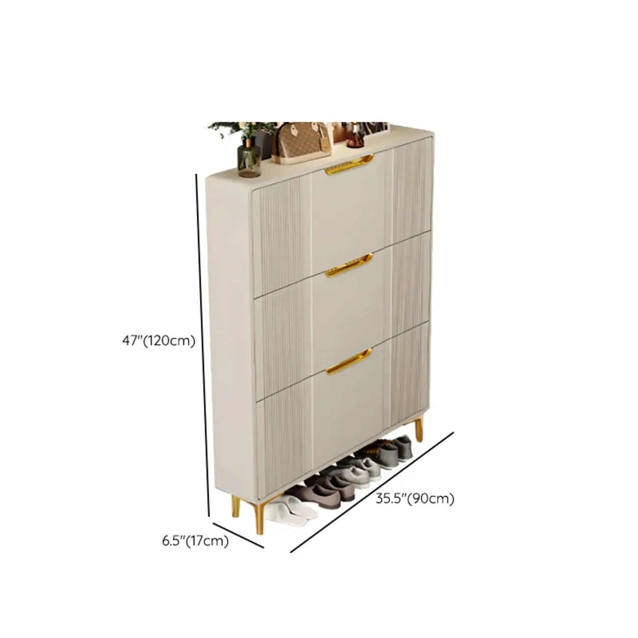 Slim White Drop-Front Shoe Cabinet for Entryway Image - 42 | homeyfad