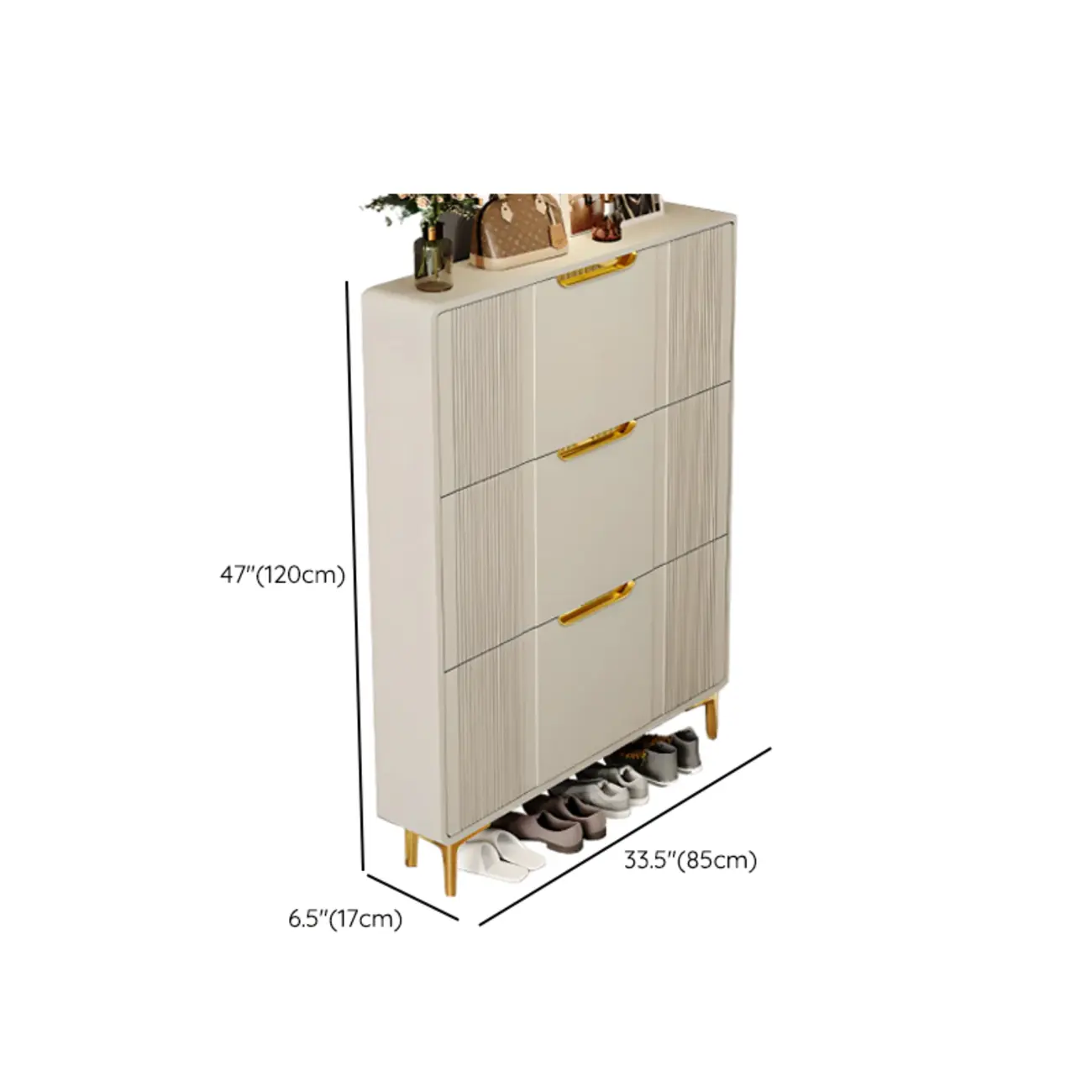 Slim White Drop-Front Shoe Cabinet for Entryway Image - 47 | homeyfad