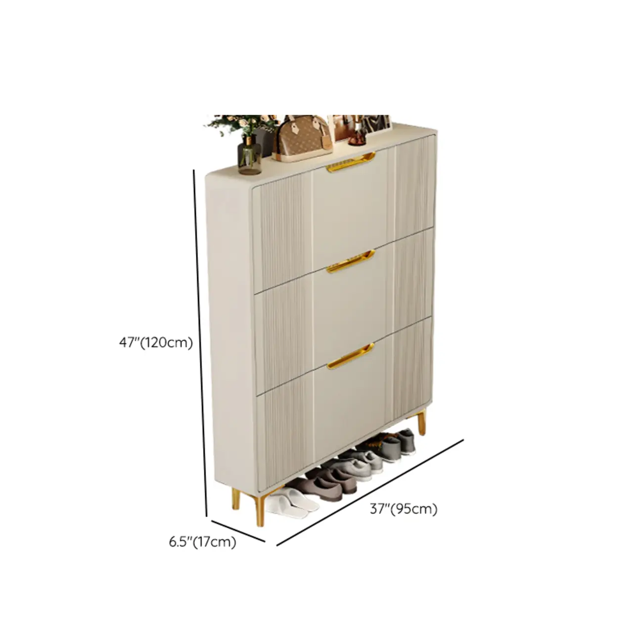 Slim White Drop-Front Shoe Cabinet for Entryway Image - 48 | homeyfad
