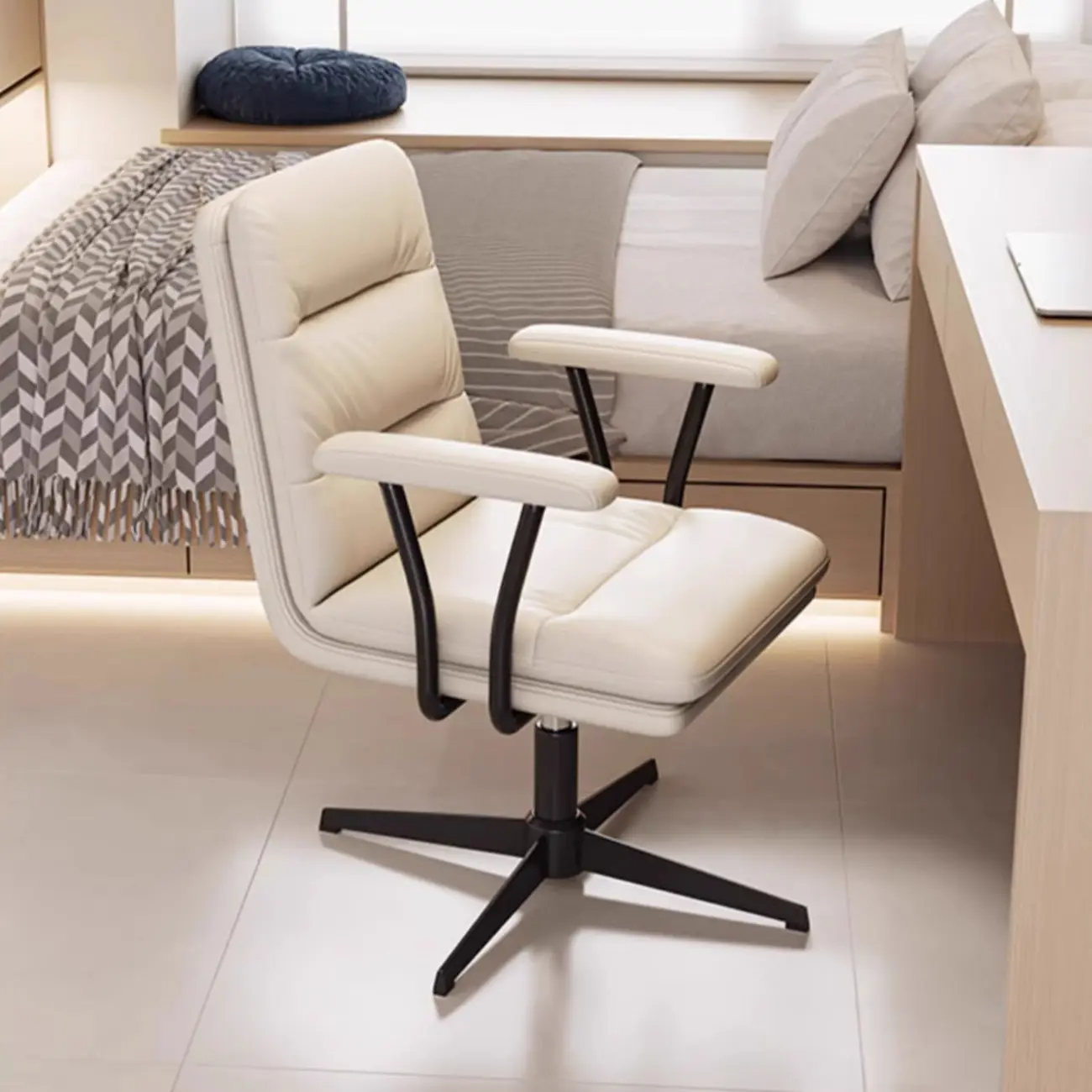 Elegant White Leather Ergonomic Swivel Office Chair Image - 1 | homeyfad