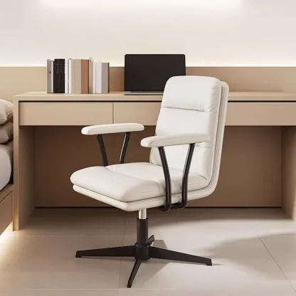 Elegant White Leather Ergonomic Swivel Office Chair Image - 3