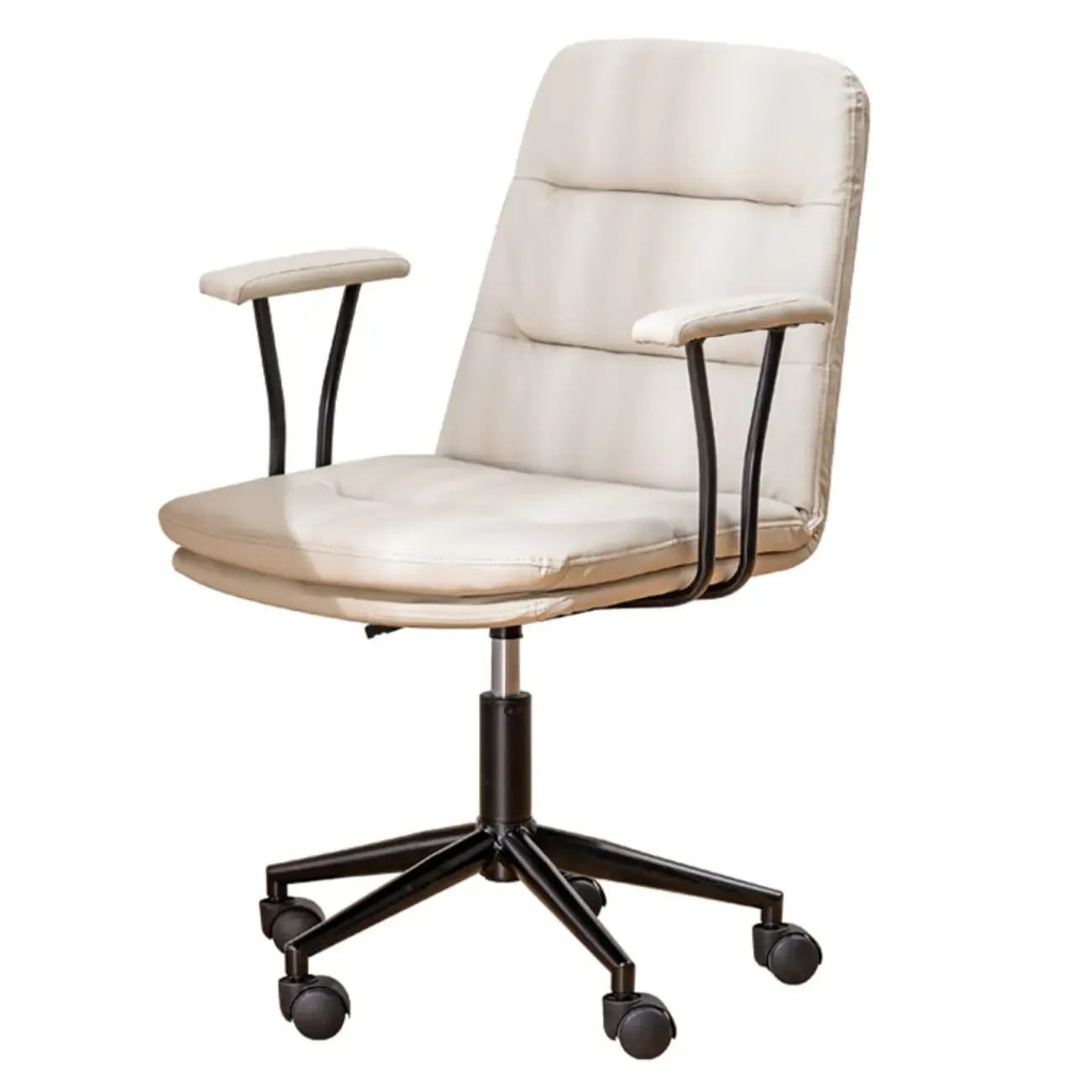 Elegant White Leather Ergonomic Swivel Office Chair Image - 9