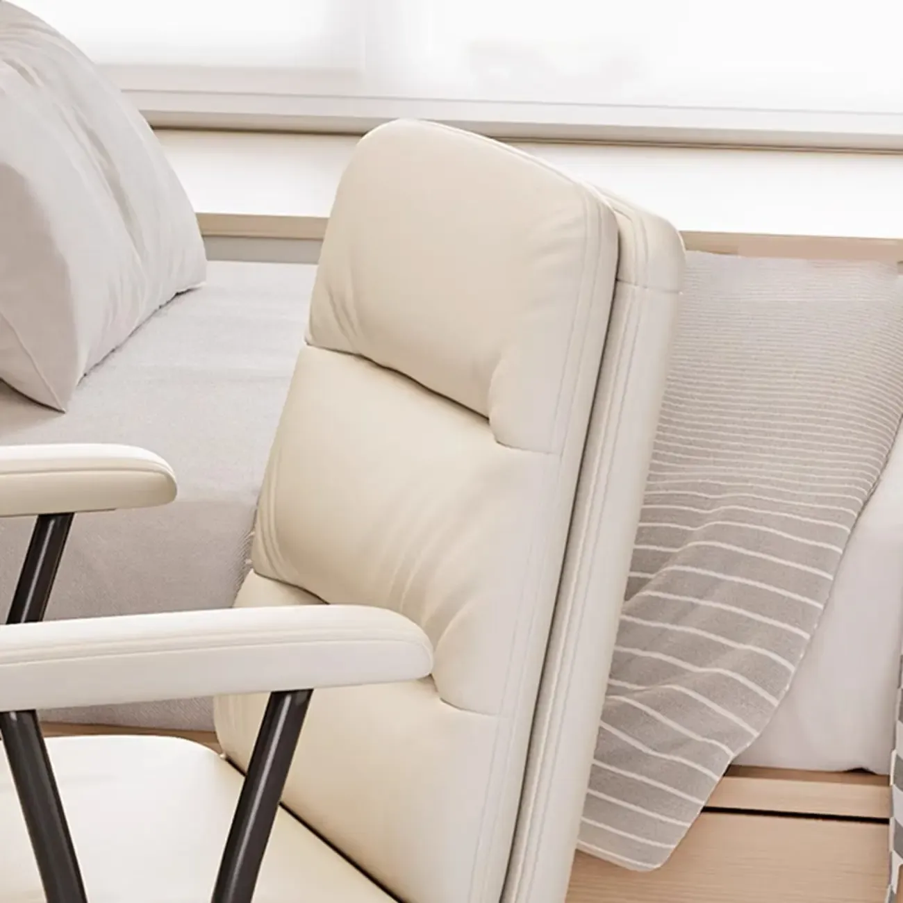 Elegant White Leather Ergonomic Swivel Office Chair Image - 14