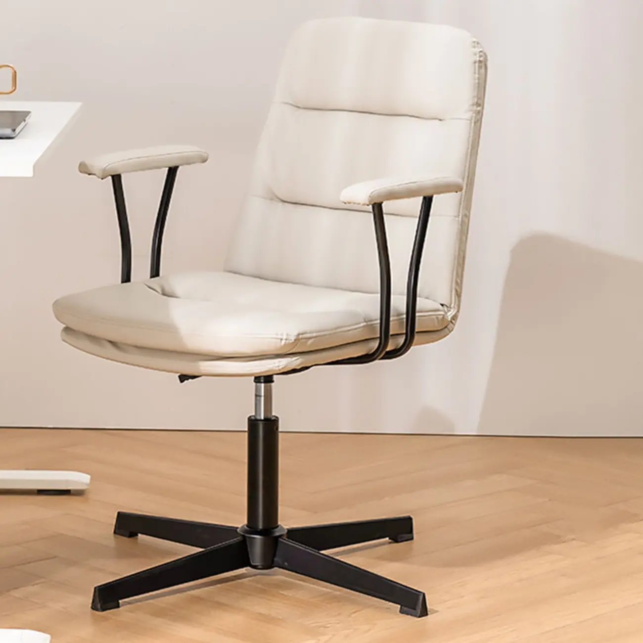Elegant White Leather Ergonomic Swivel Office Chair Image - 17 | homeyfad