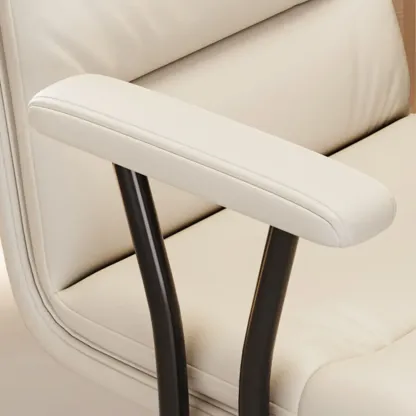 Elegant White Leather Ergonomic Swivel Office Chair Image - 18
