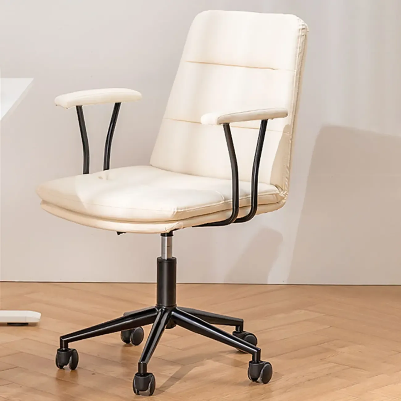 Elegant White Leather Ergonomic Swivel Office Chair Image - 25