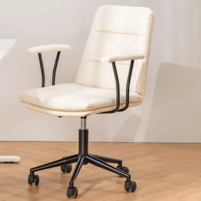 Elegant White Leather Ergonomic Swivel Office Chair Image - 25