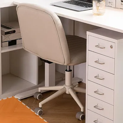 Simple White Leather Swivel Office Chair Image - 2
