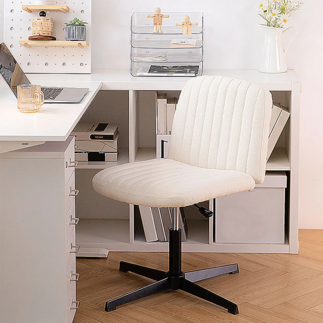 Simple White Leather Swivel Office Chair Image - 6 | homeyfad