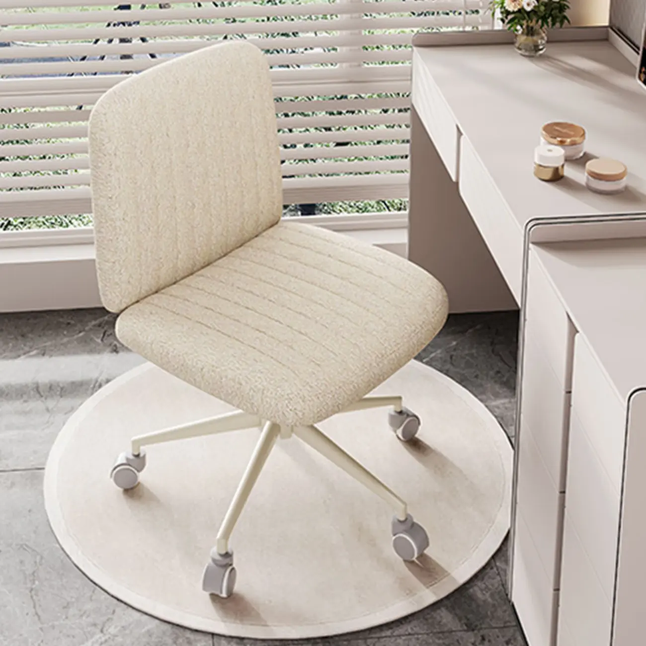 Simple White Leather Swivel Office Chair Image - 5 | homeyfad