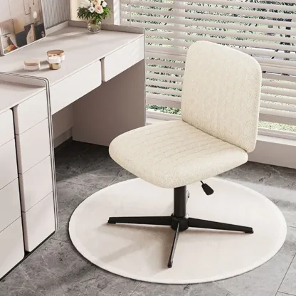 Simple White Leather Swivel Office Chair Image - 7