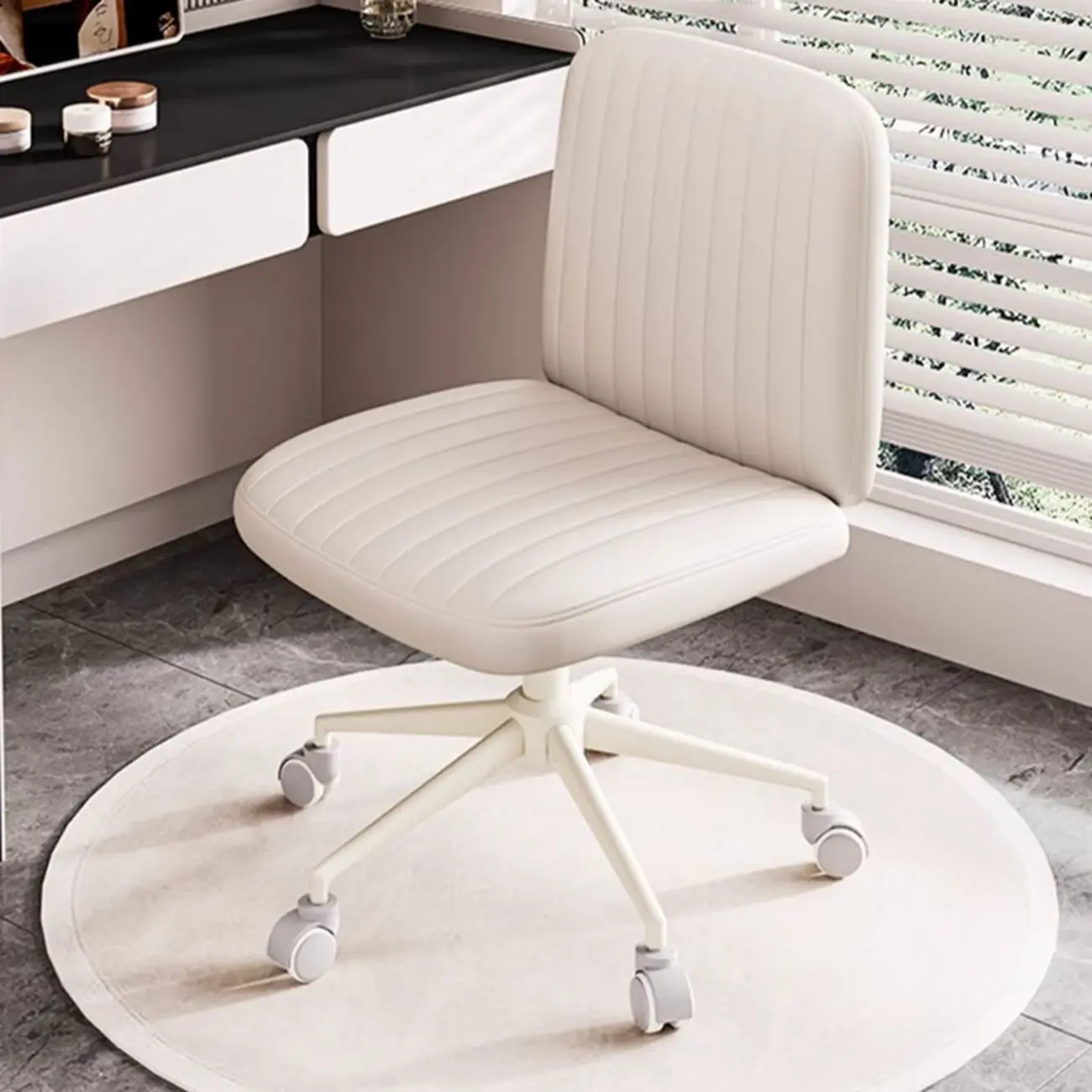 Simple White Leather Swivel Office Chair Image - 4 | homeyfad