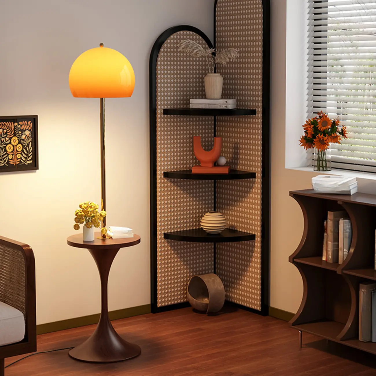 Elegant Modern Metal Globe Floor Lamp With Storage Shelf Image - 2 | homeyfad