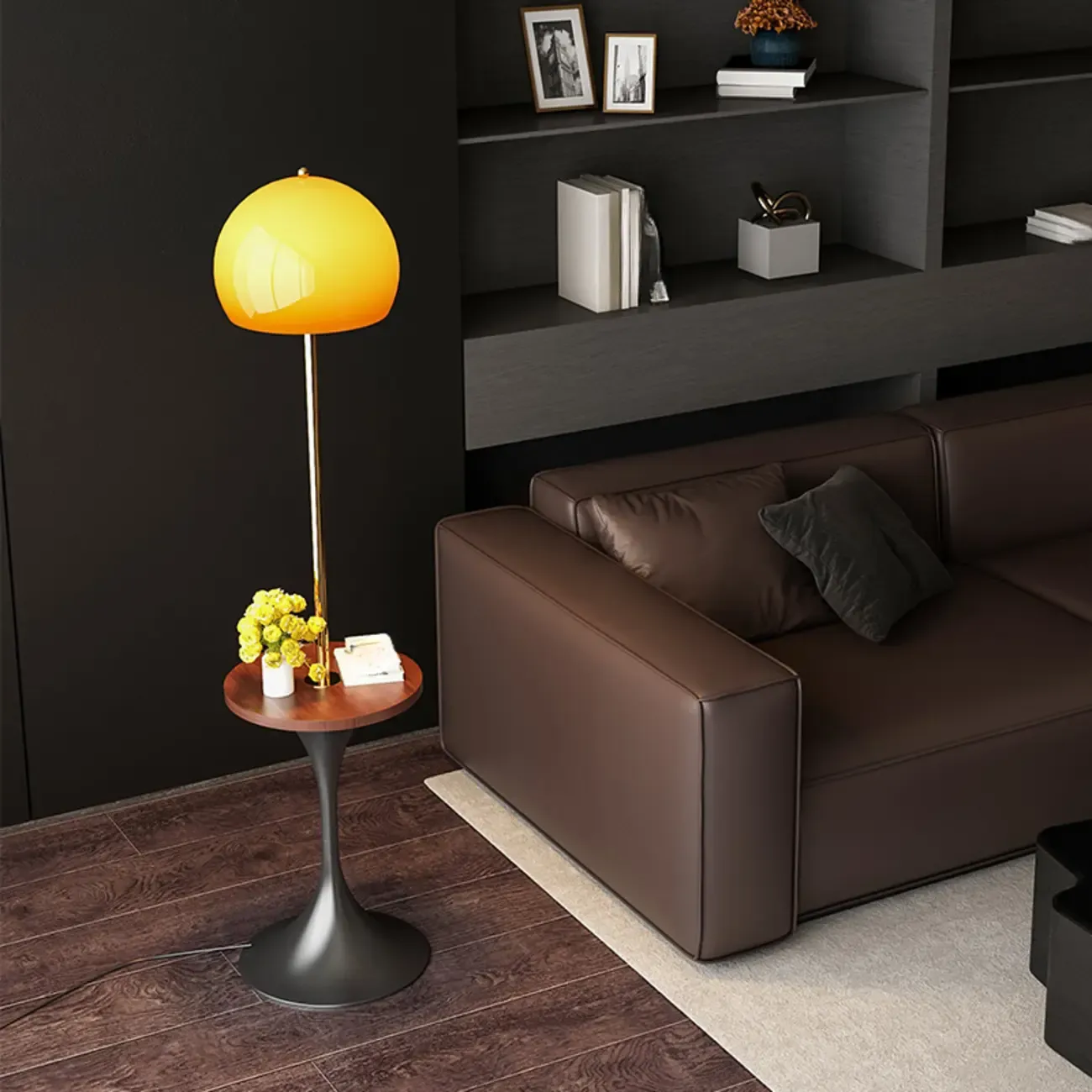 Elegant Modern Metal Globe Floor Lamp With Storage Shelf Image - 3