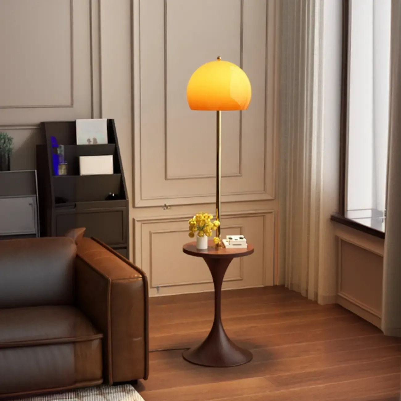 Elegant Modern Metal Globe Floor Lamp With Storage Shelf Image - 4